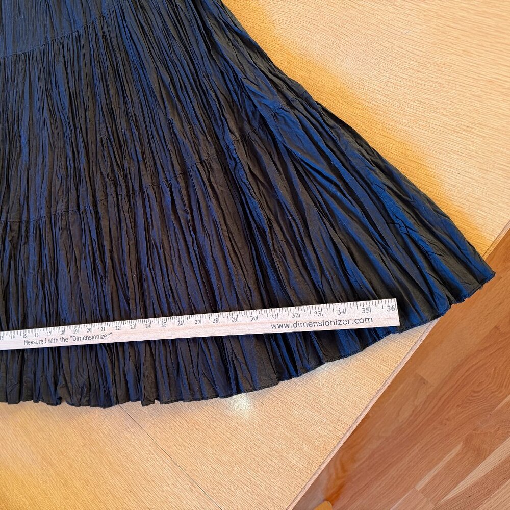 Black Cotton Tiered Lined Crinkle Maxi Skirt NWT elastic-waist boho festival - Picture 7 of 11